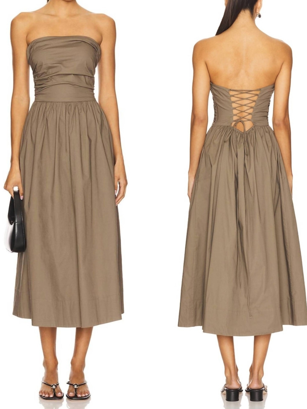 PISTOLA Florence Strappy Back Dress Driftwood Strapless Lace-Up Back M Boho